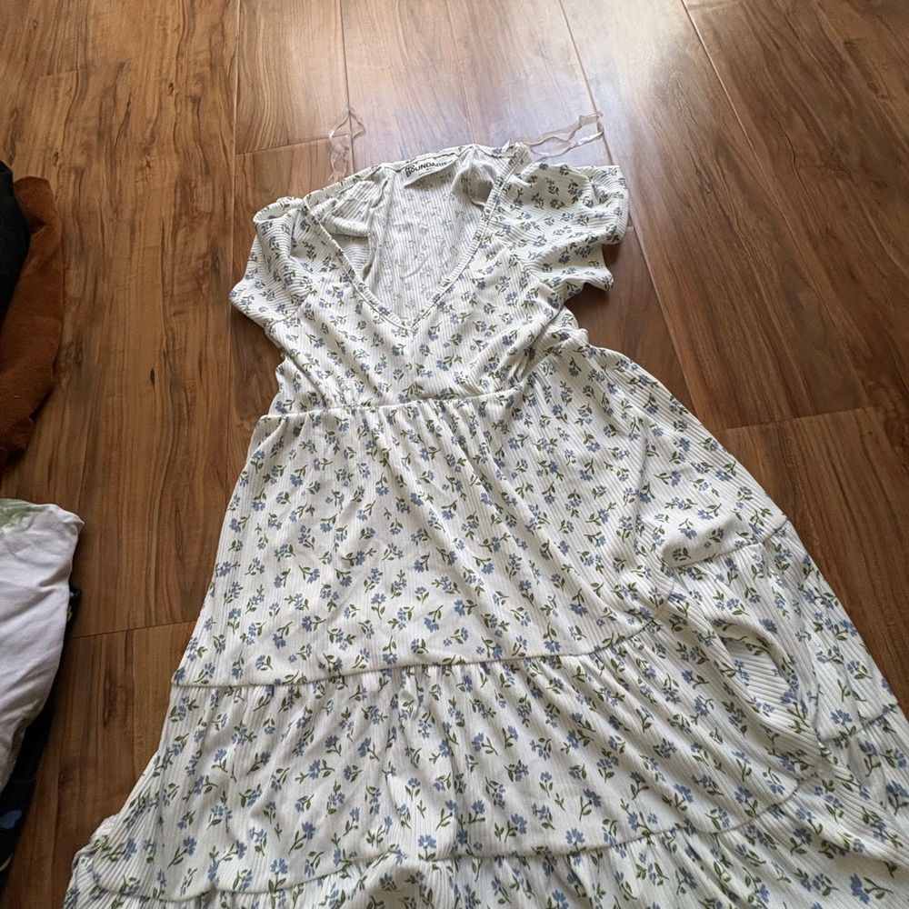 No Boundaries Cream Maxi Dress with Blue Floral Print